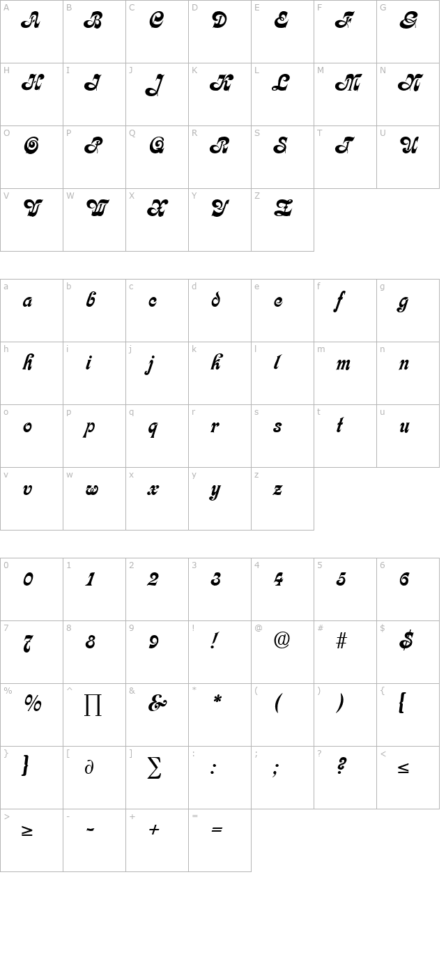 Calligraphia character map