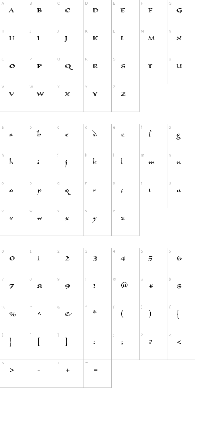 Calligraphica character map