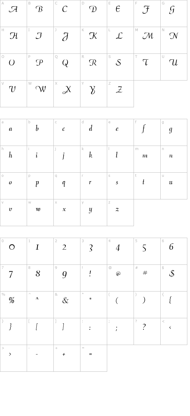 calligraphyflf character map