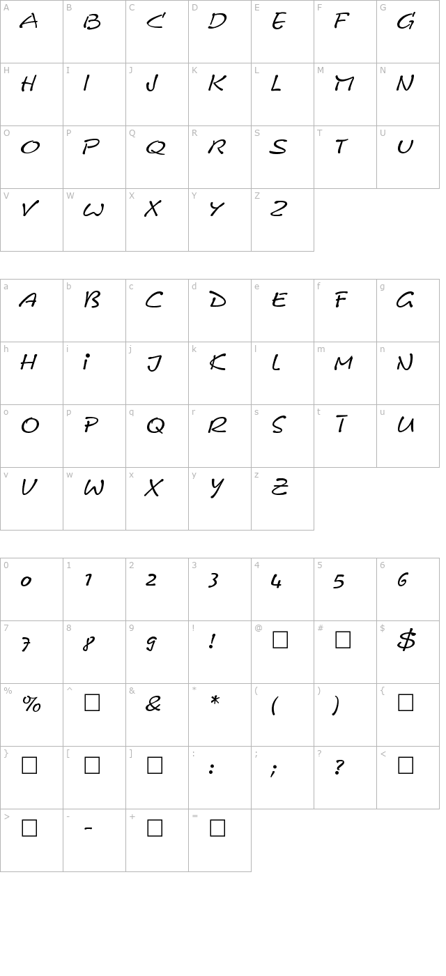 CalvinItal Regular character map