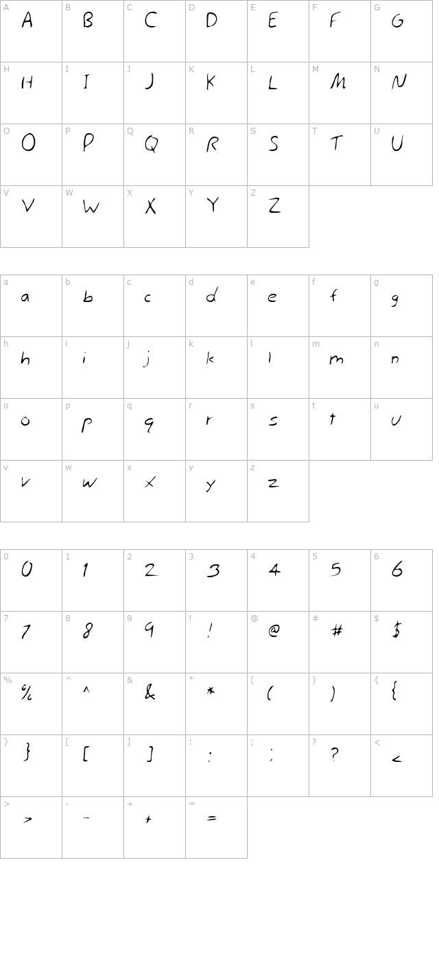 camdenshand-regular character map