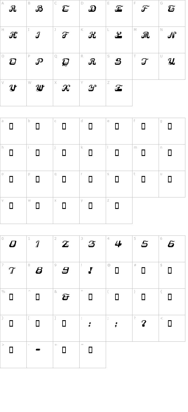 Camel Bold character map