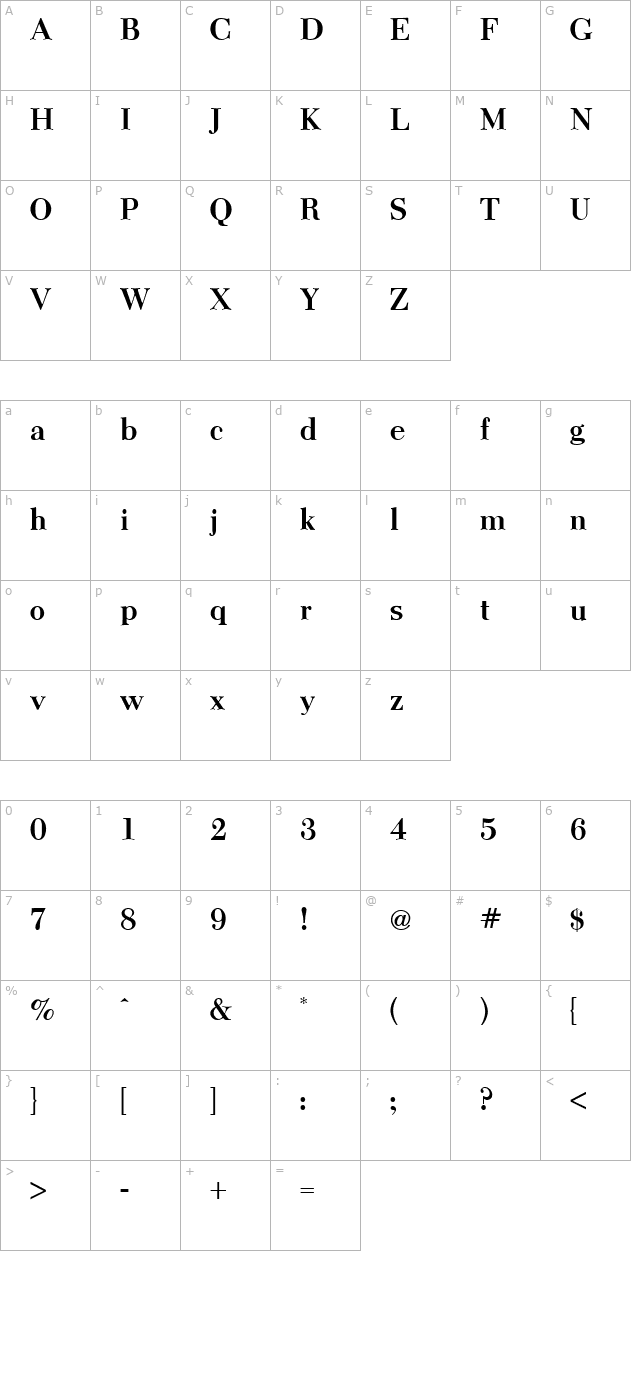 Camelia Bold character map