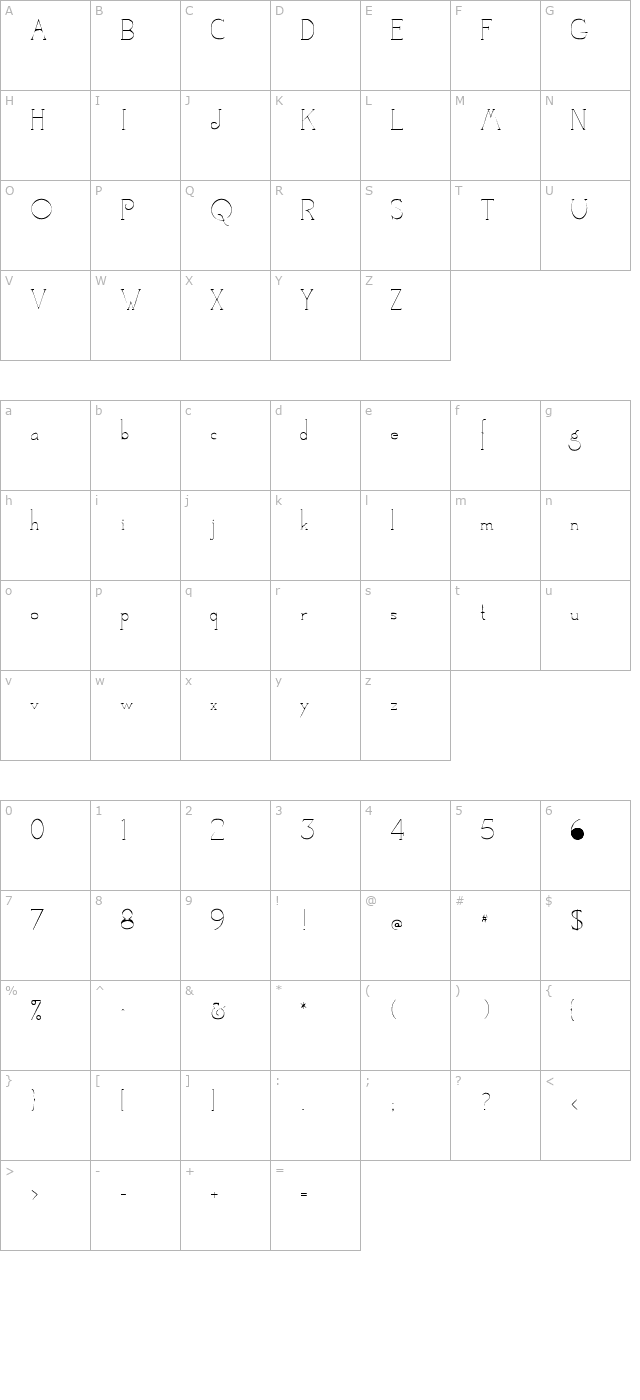 Camelot Regular character map