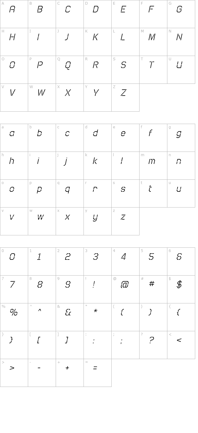 camo-sanslight-oblique character map