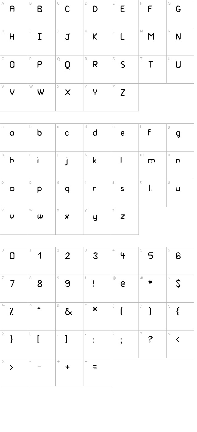 Canaith Regular character map