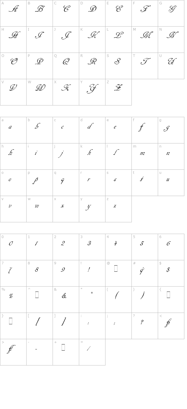 Cancellaresca Script LET Plain1.0 character map