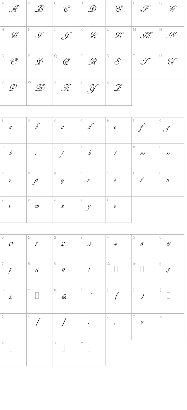 cancellaresca-script character map