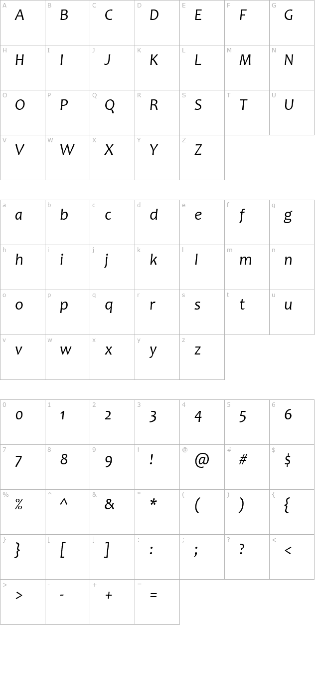 Candara Italic character map