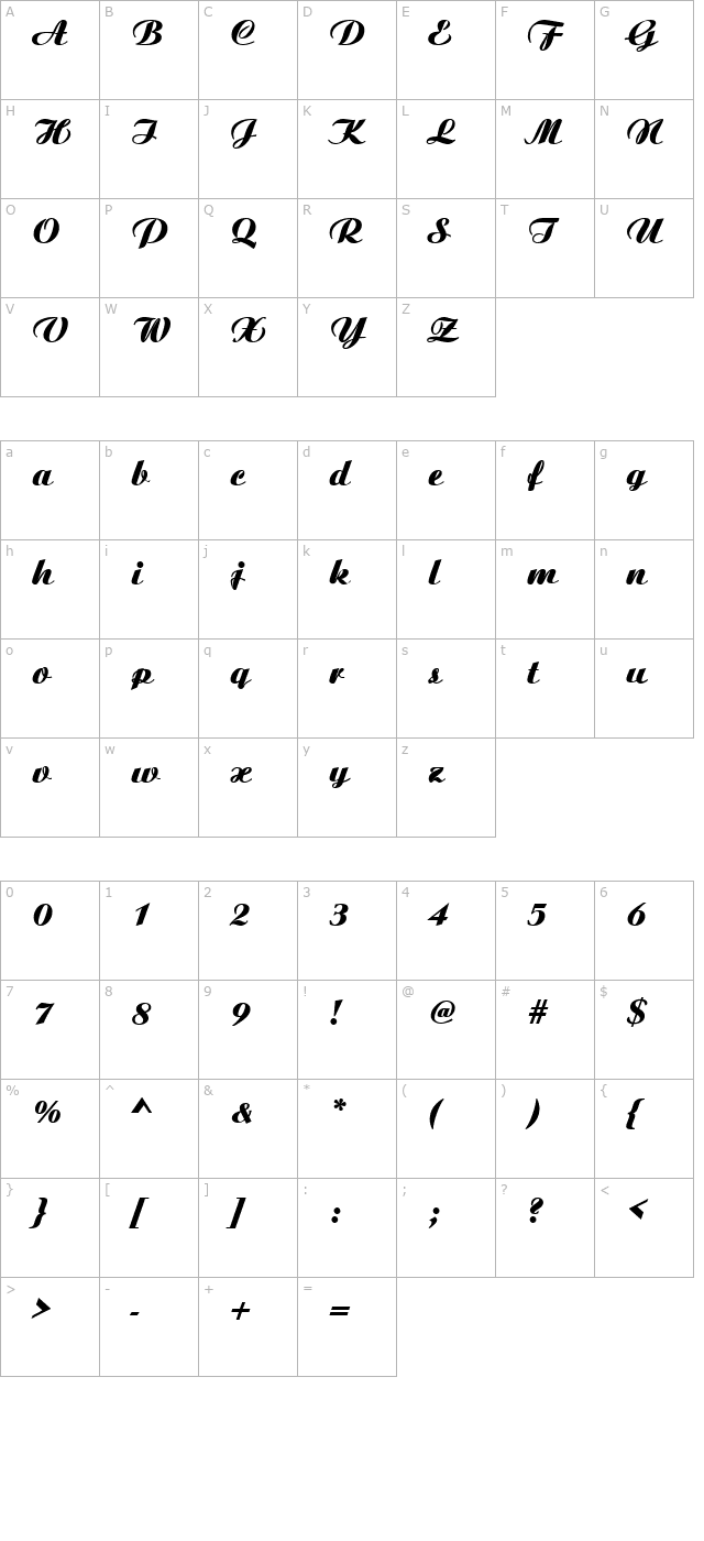 CandiaScriptBlackSSK Bold character map