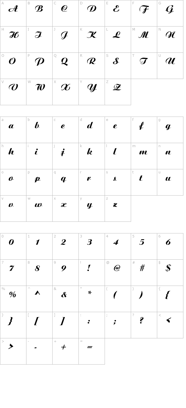 CandiaScriptBlackSSK character map