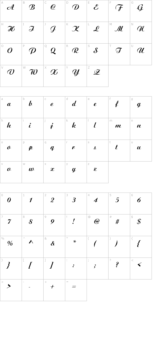 CandiaScriptSSK Bold character map