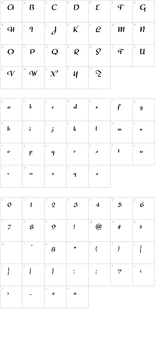 candlemas-regular character map