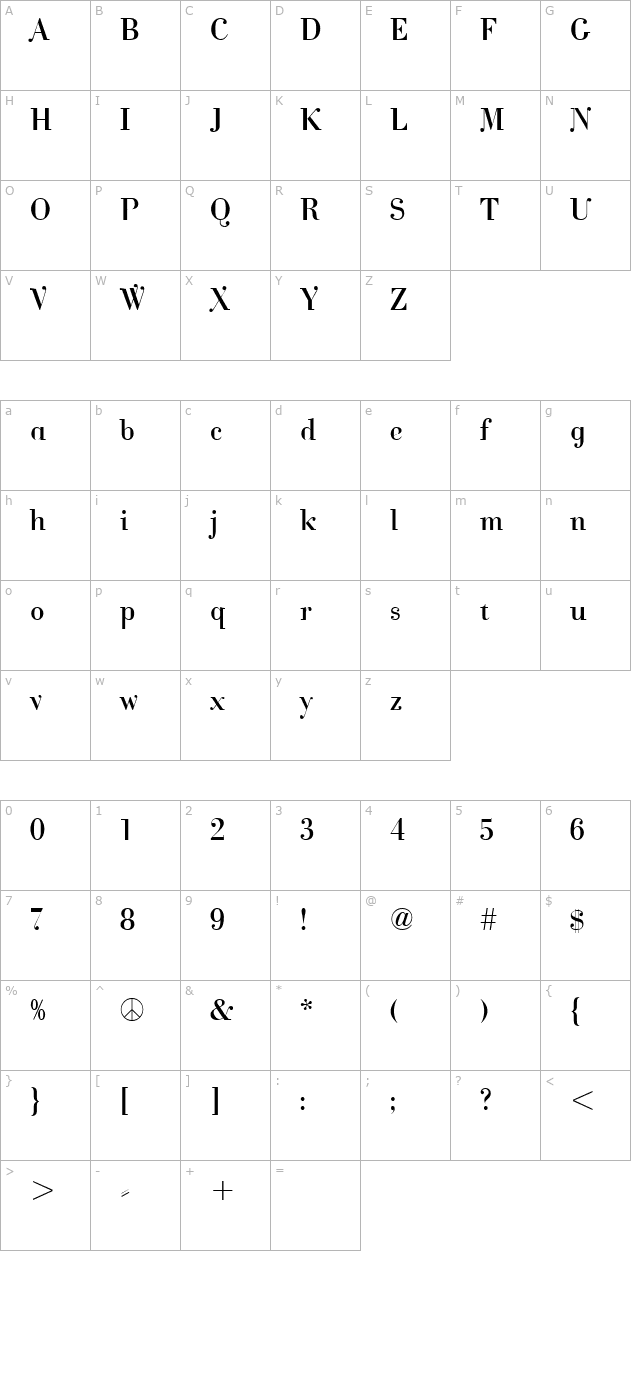 Cantabile character map