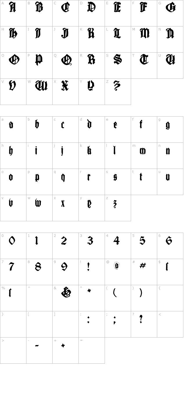 cantara-gotica character map