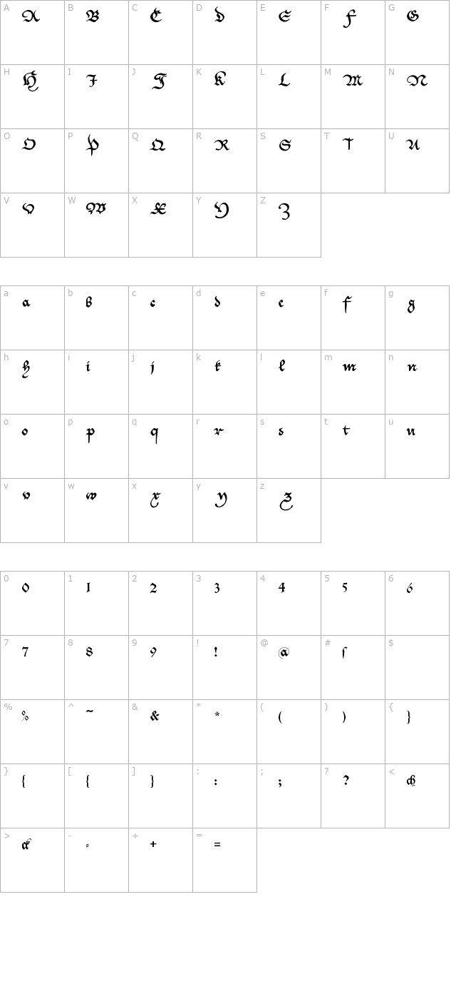 Cantzley AD1600 character map