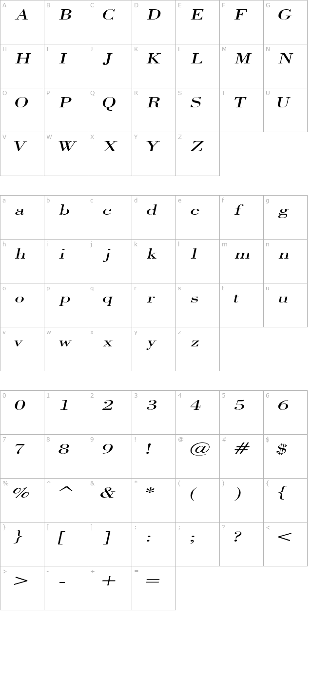 capelliextended-italic character map