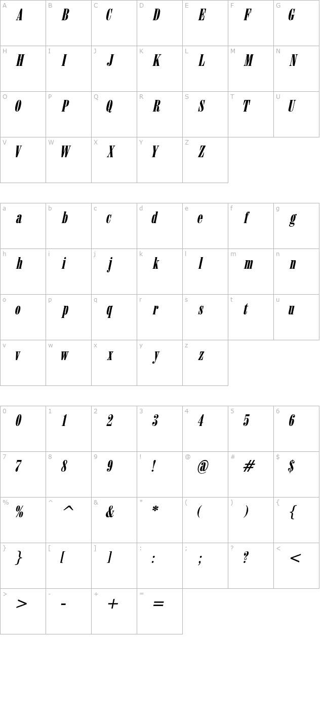 capelliultracondensed-bolditalic character map