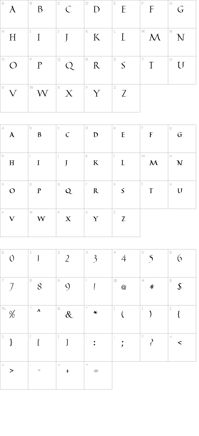 Capitalis Becker character map