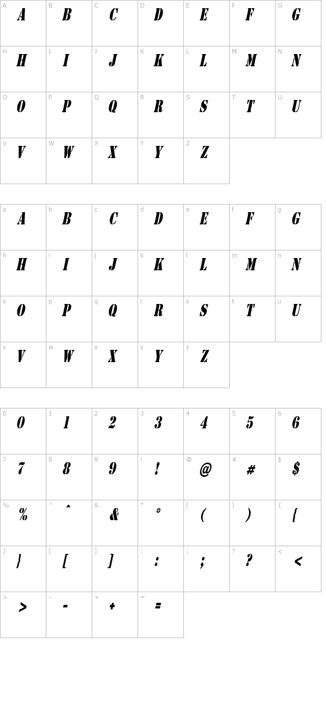 CargoCondensed Italic character map