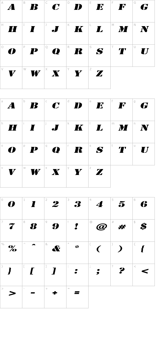 CargoExtended Italic character map