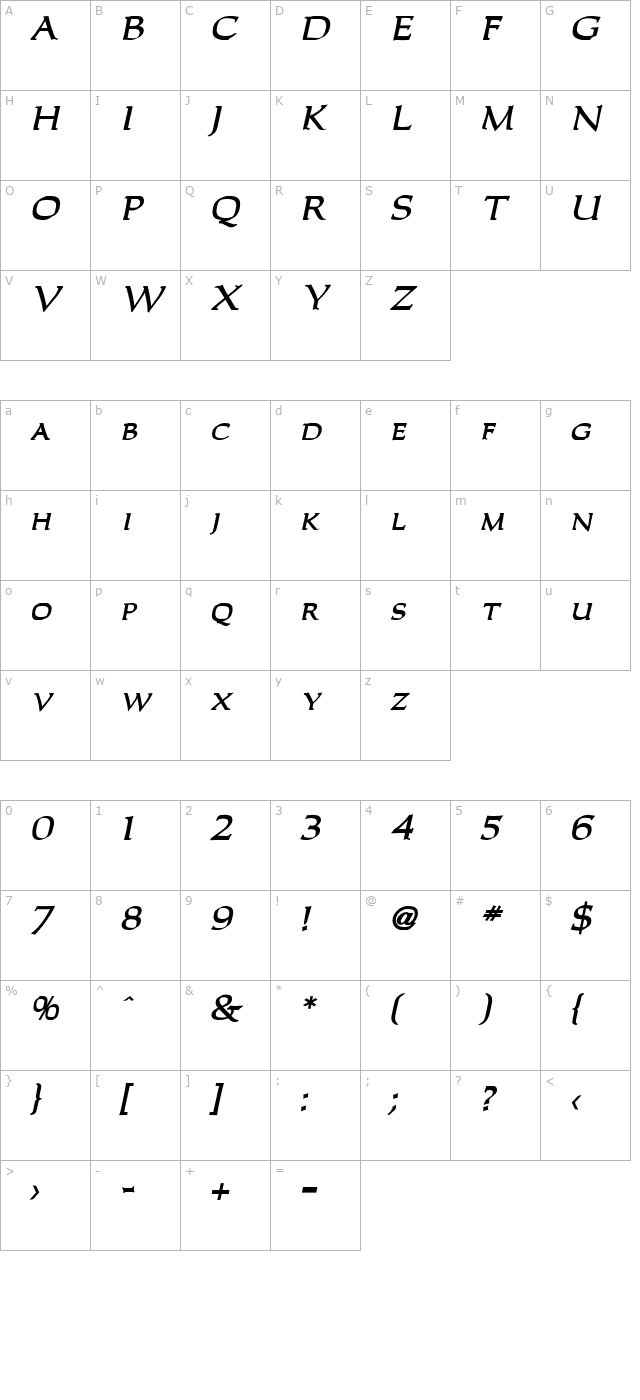 carla-bold-italic character map