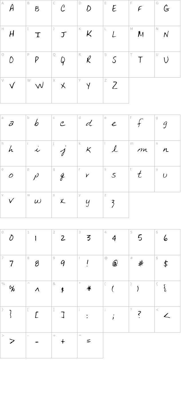 carla-regular character map