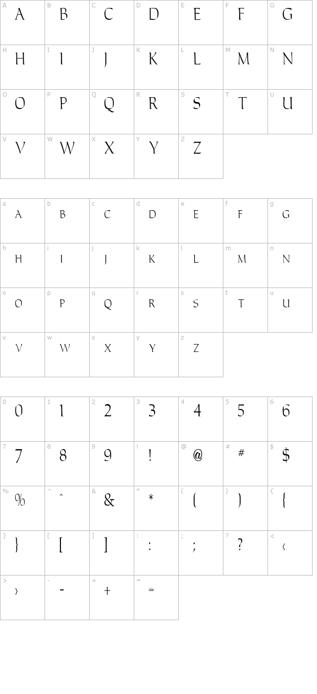 Carla Thin Normal character map