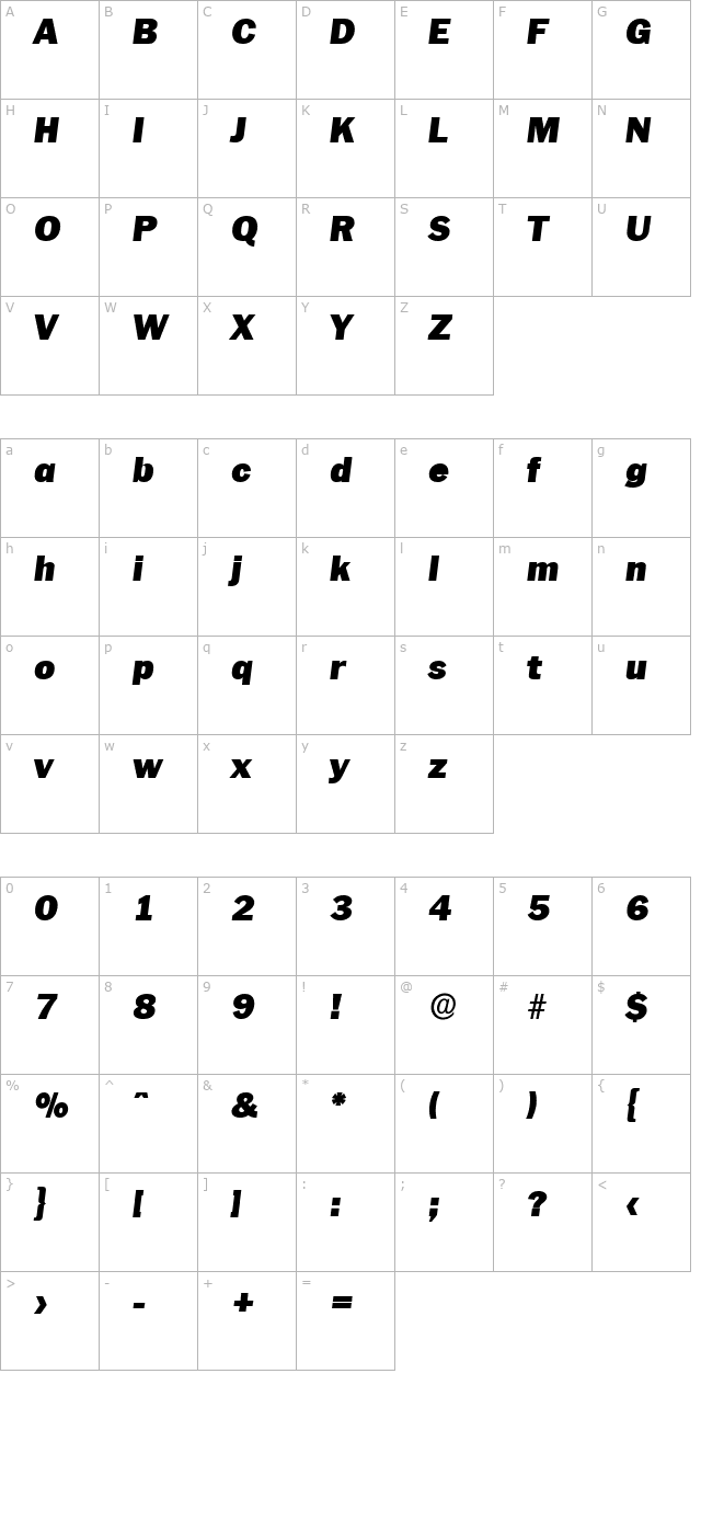 CarlBecker-Black Italic character map