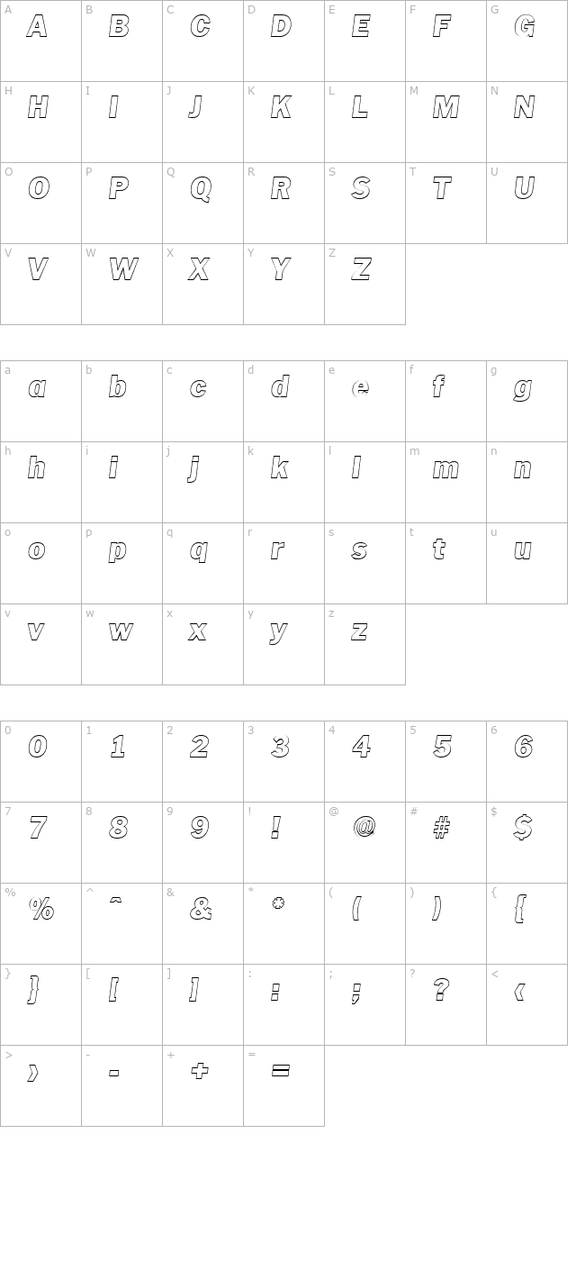 carlbeckeroutline-heavy-italic character map