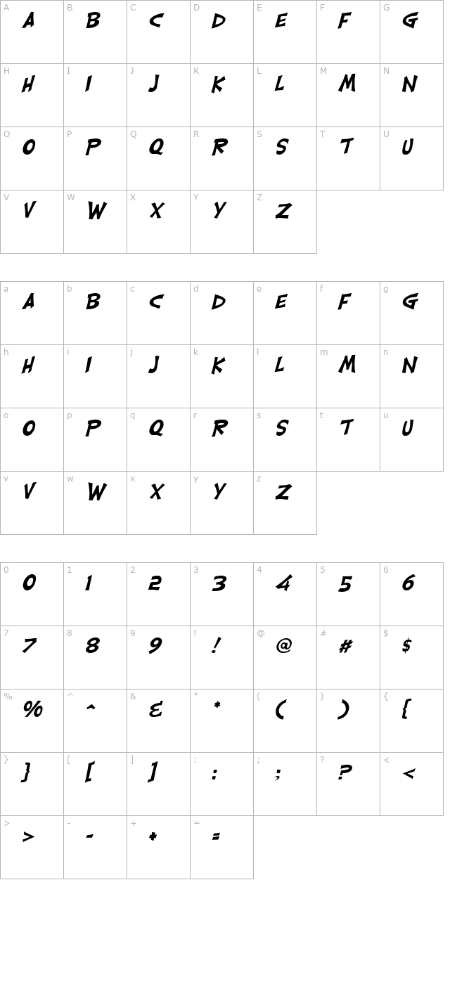 carlisle-italic character map