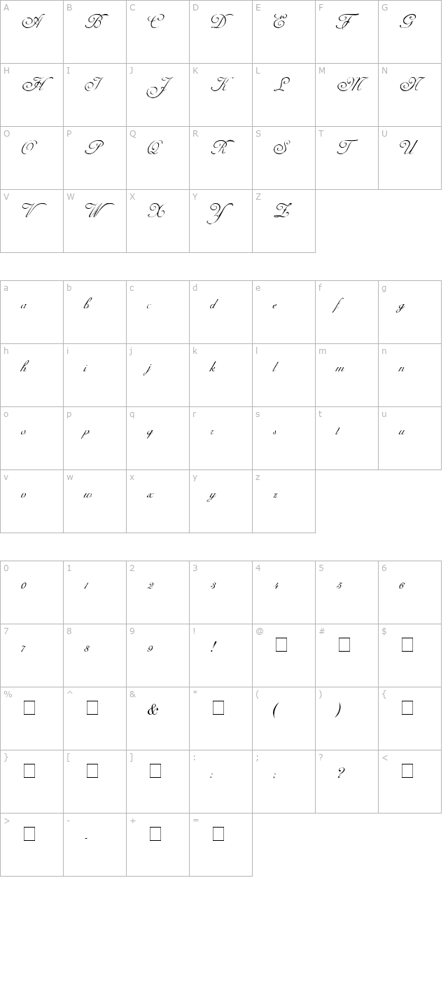 carmel-script-ssi character map