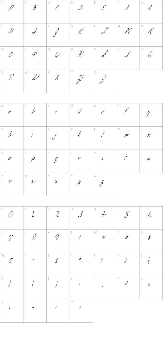 CarolinesHand Italic character map