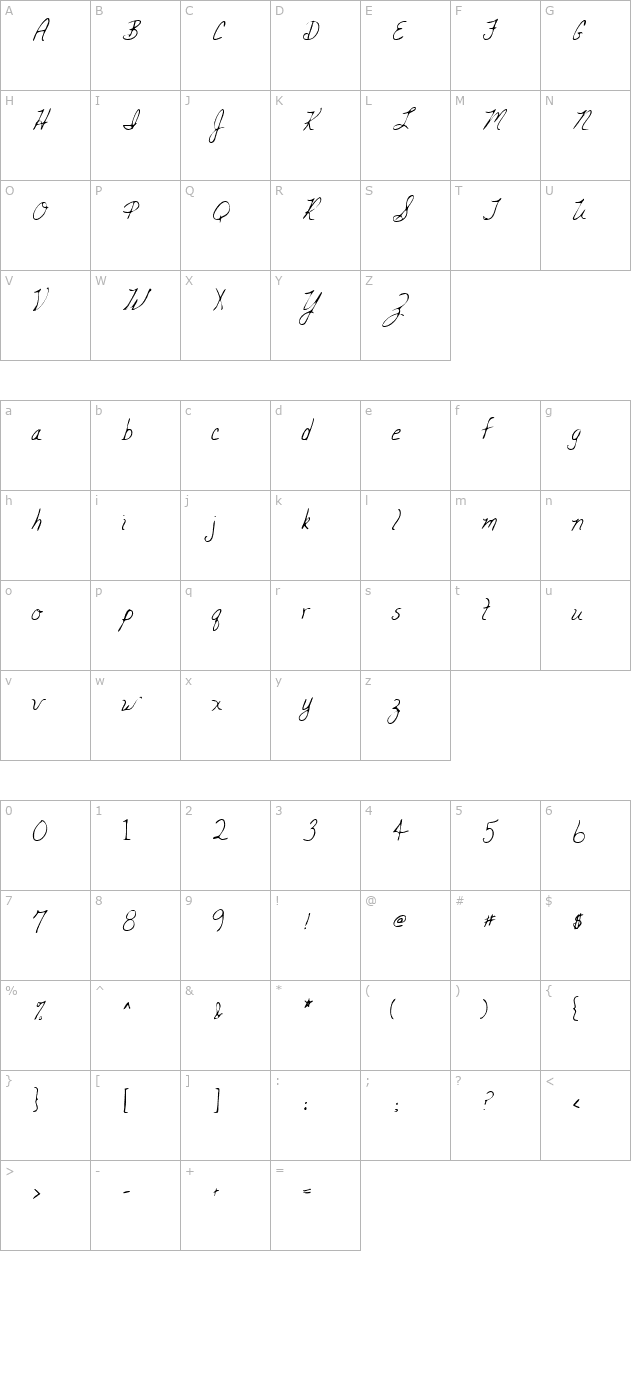 carolineshand-regular character map