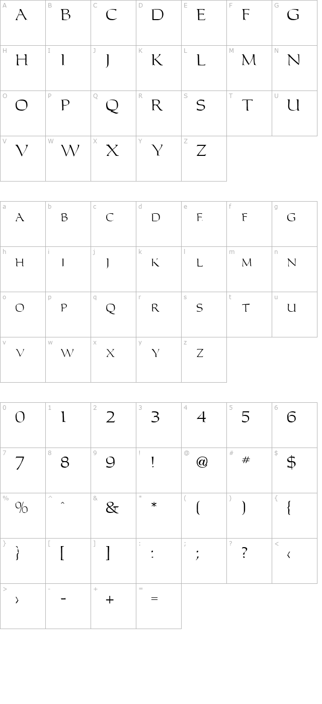 caroller-regular character map