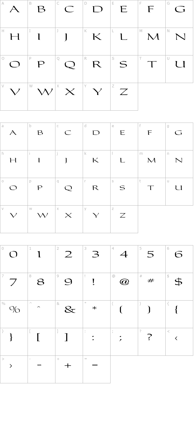 CarolusRomanFont Ex character map