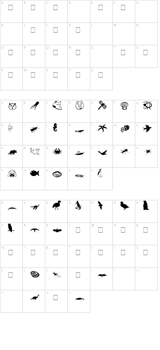 Carr Animal Dingbats character map