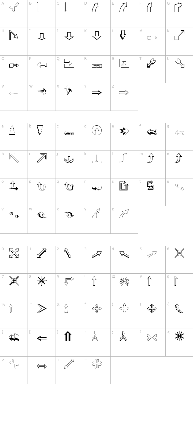 Carr Arrows (outline) character map