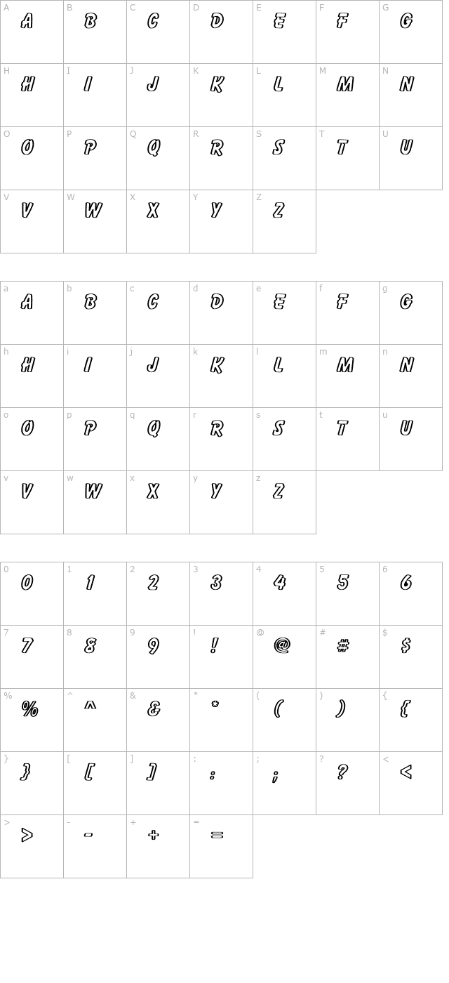 Cartoon Hollow Bold character map