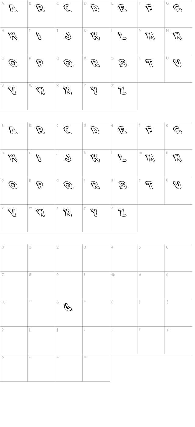 Cartoon Slant 1 character map