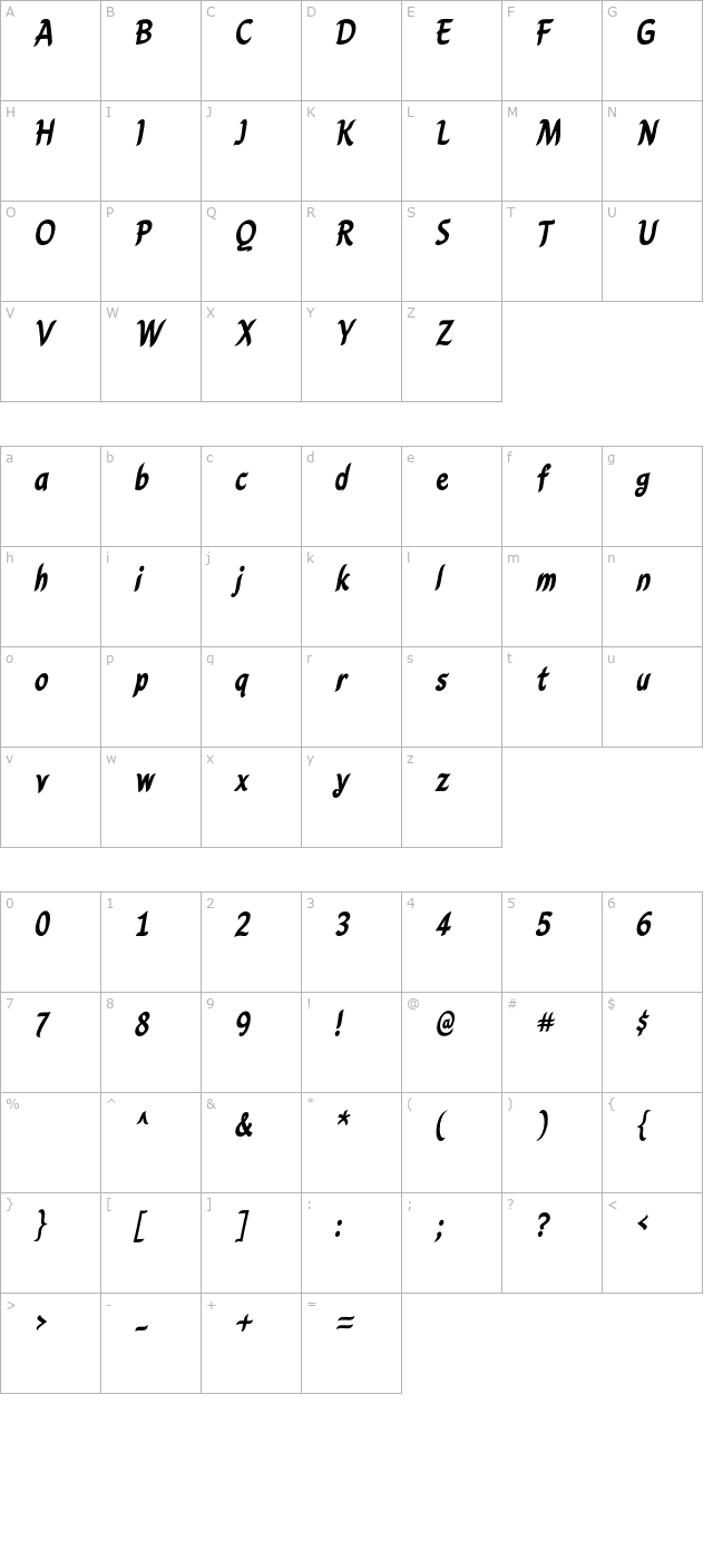 caryn-bold character map