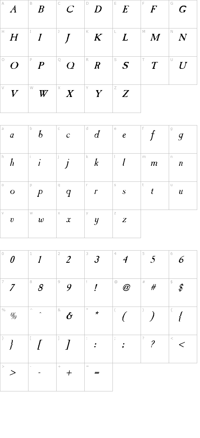 Casablanca Antique Italic character map