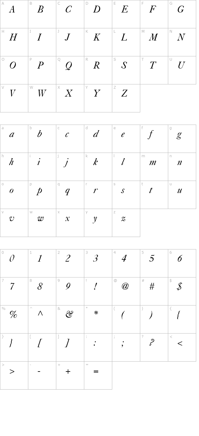 Casablanca Italic character map