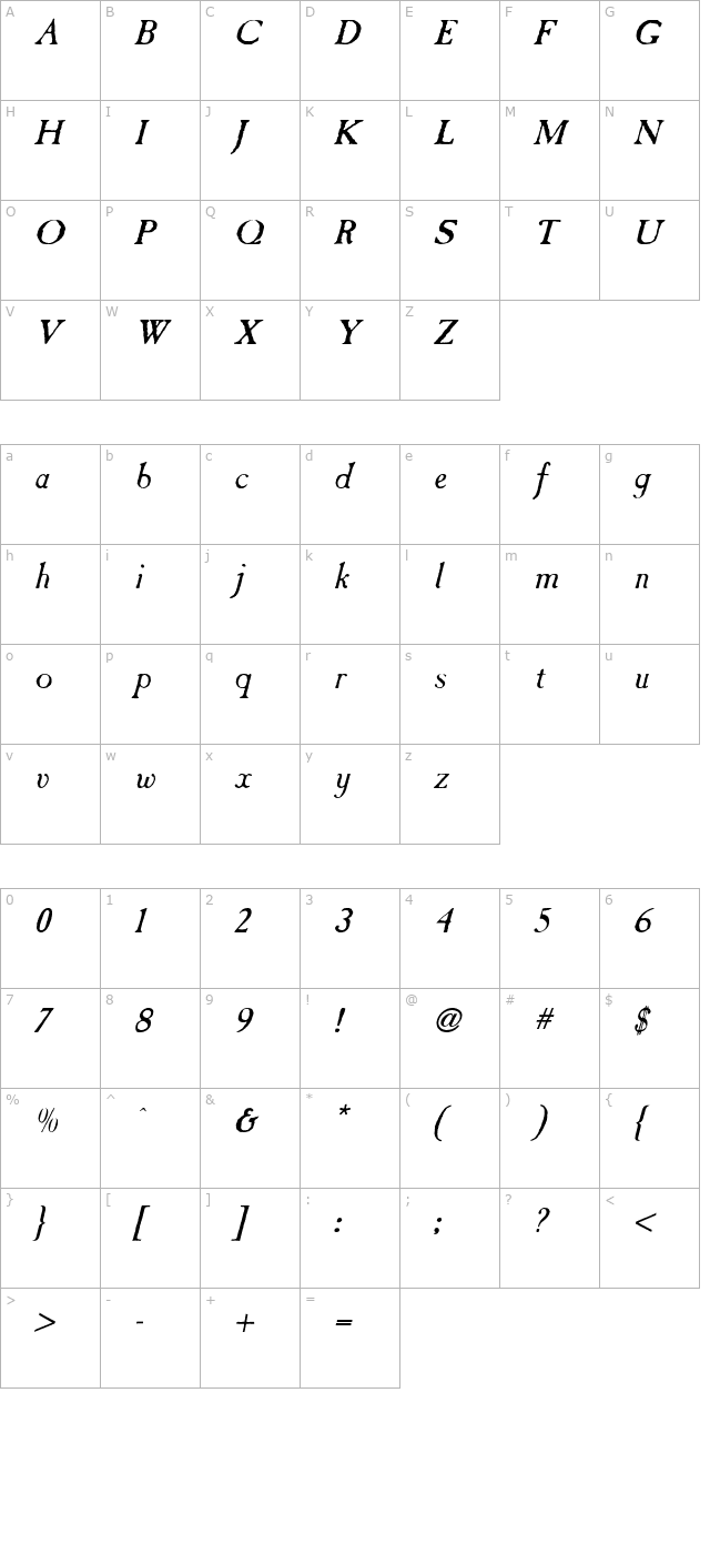CasablancaAntique Italic character map