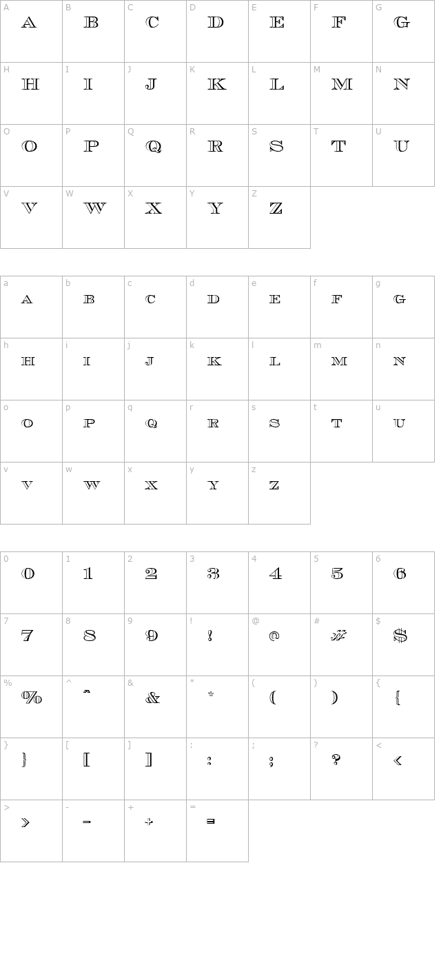 Cash Outline character map