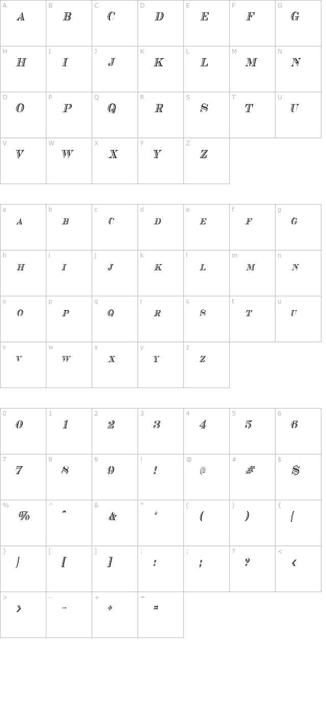 CashCondensed Italic character map