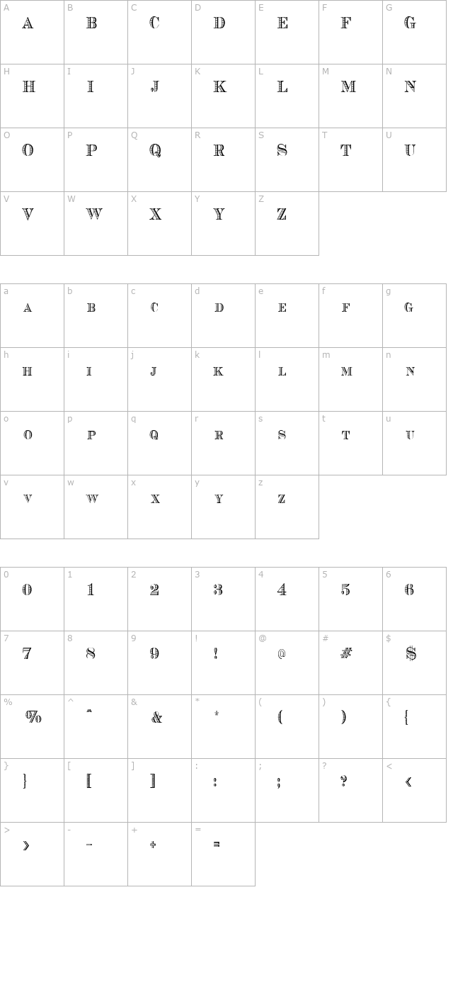 CashCondensed character map