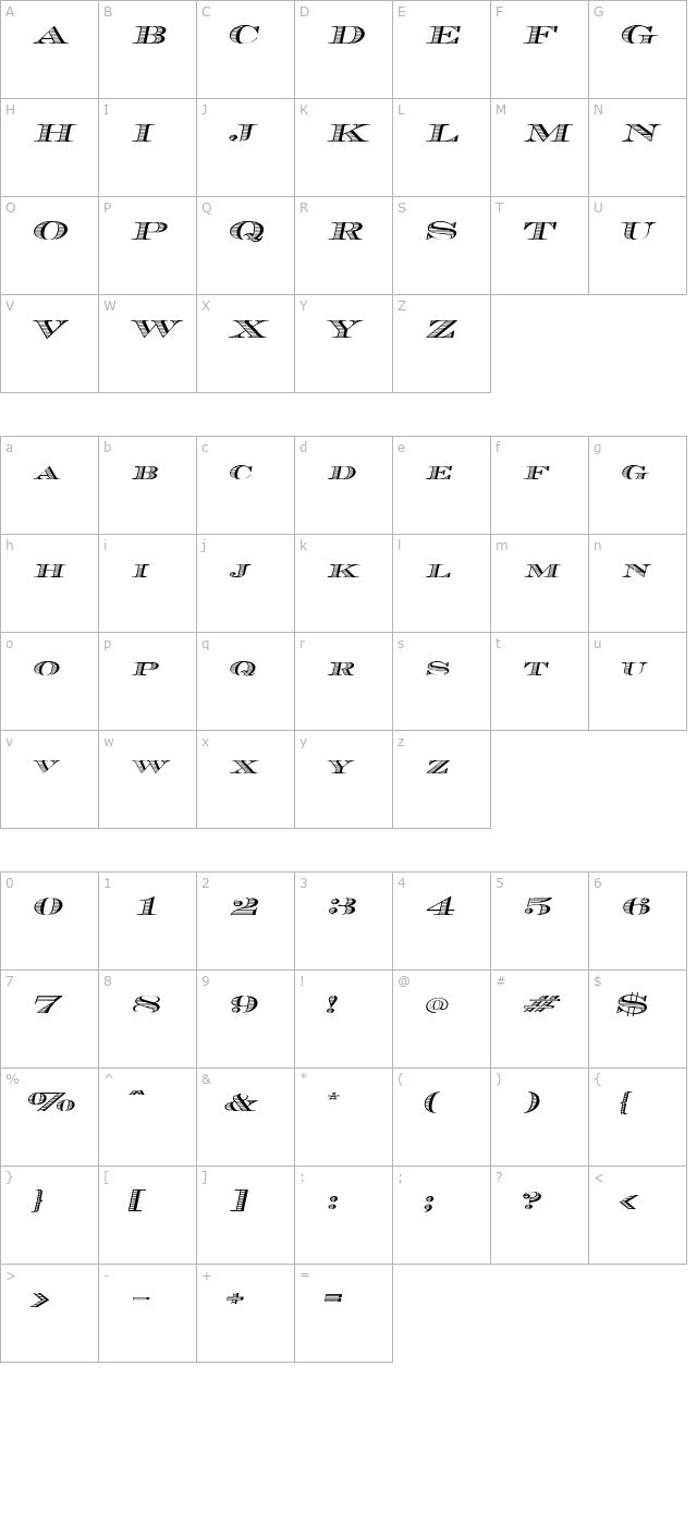 CashExtended Italic character map