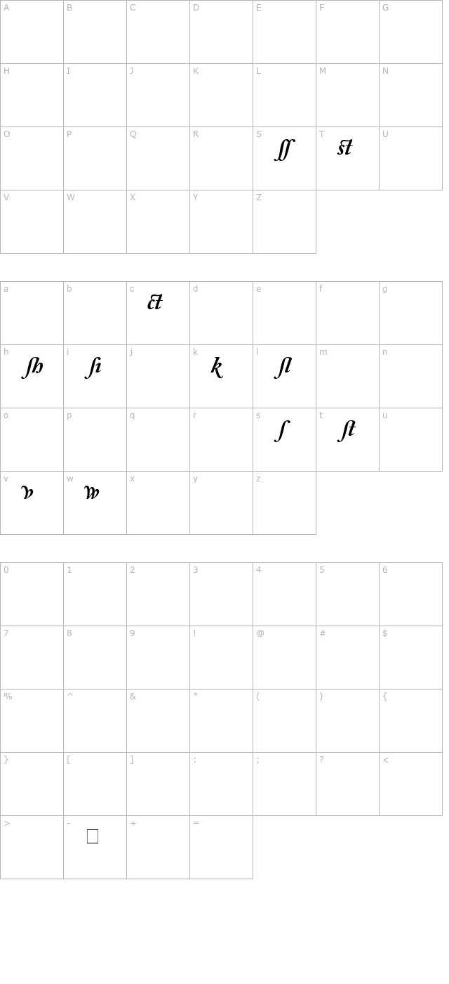 Caslon Alternate Black SSi Bold Italic character map