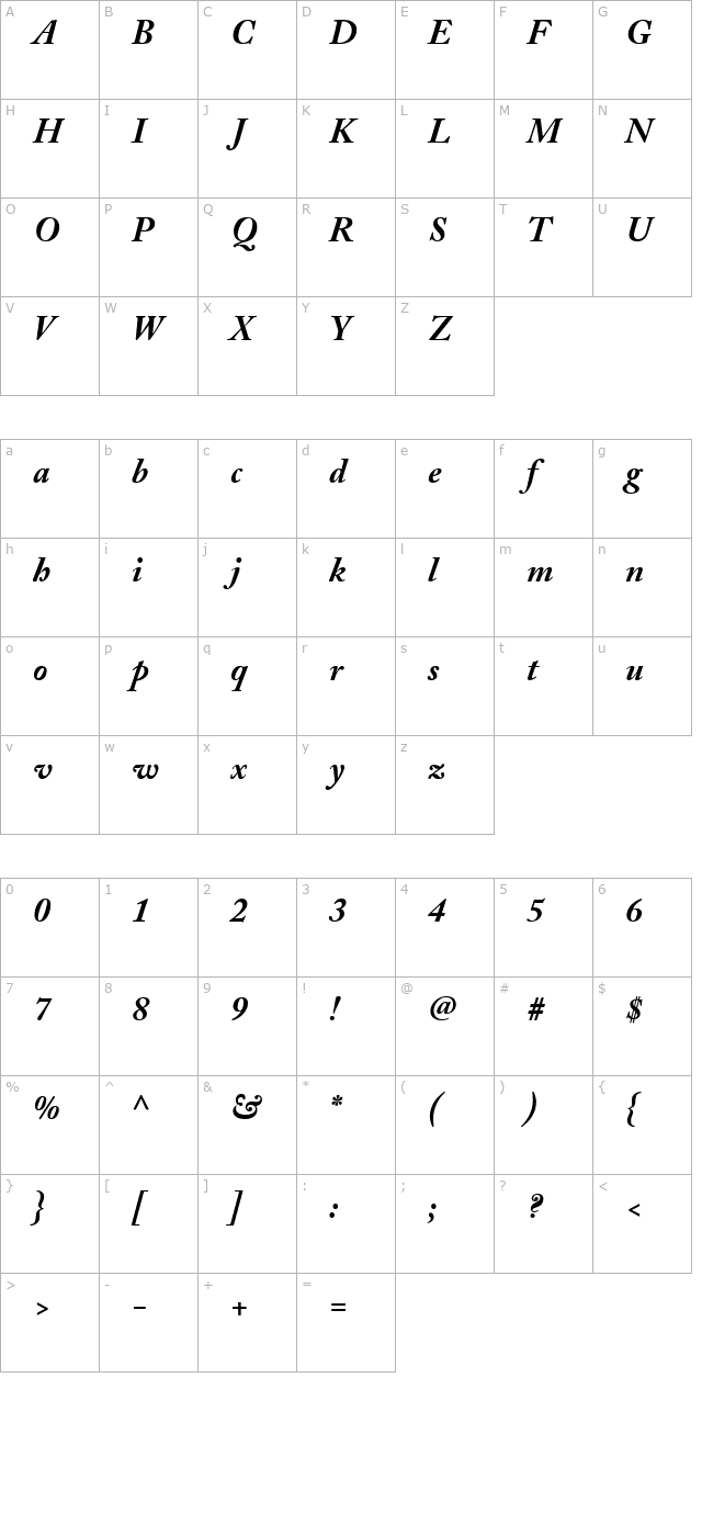 Caslon Black SSi Bold Italic character map